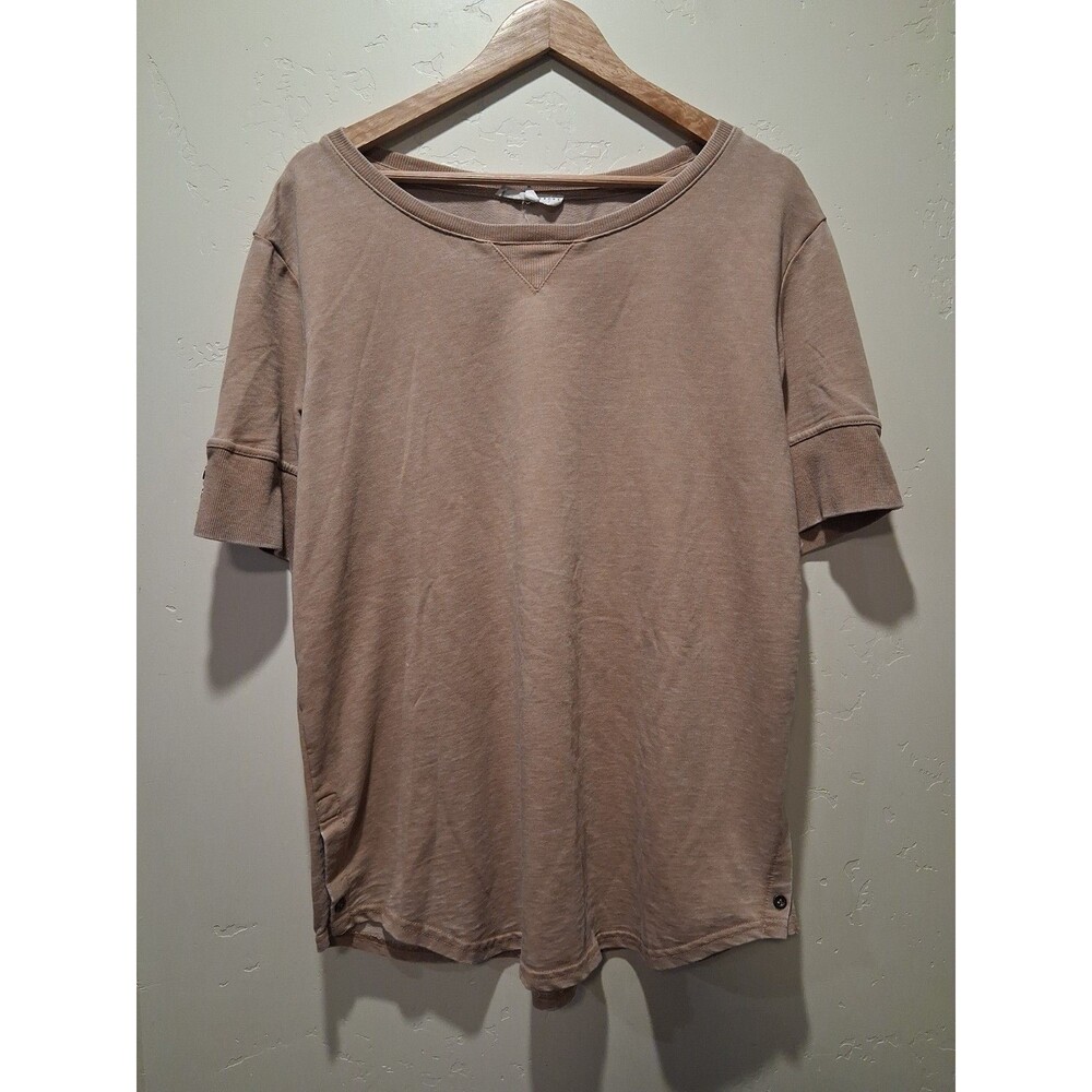 Jane & Delancey Women's L Short Sleeve Mineral Washed Light Brown Buttons